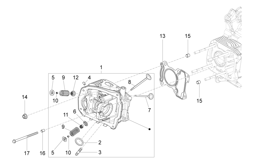 Głowica cylindra - Zawory Vespa Sprint 150 3V IE ABS Euro 3 2015