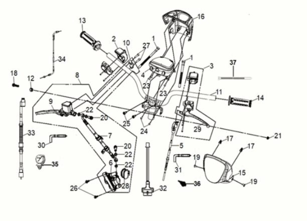 Kierownica Sym Mio 50I E5 Szary/Czarny (GY-430C/BK-001C)