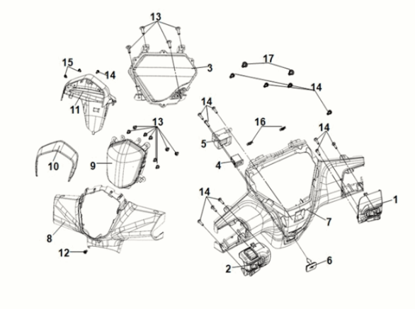 Pokrywa uchwytu - reflektor Sym Symphony ST 50 E5 Szary/Czerwony (GY-430C) (Czerwony fotel)