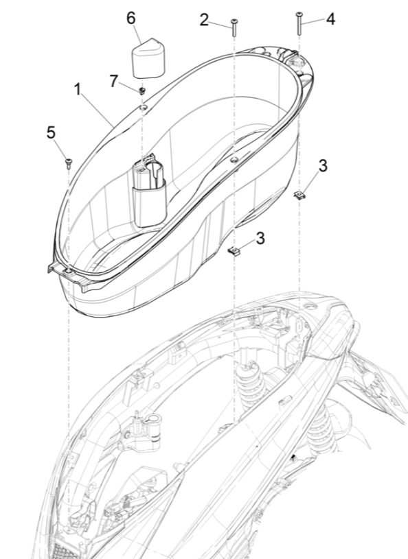Piaggio Medley 125 ABS E5 2021-2022 pudełko na kask (EMEA)