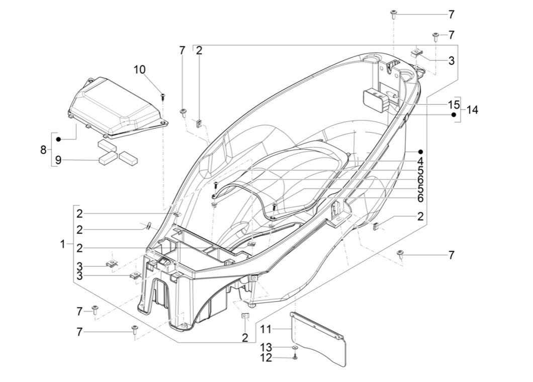Piaggio MP3 300 HPE /300 HPE SPORT E5 ABS 2020-2022 pudełko na kask (EMEA)