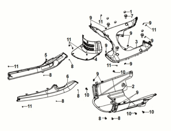 Inner fender - floor panel - center cover Sym Fiddle IV 125i AC CBS E5 2020-2021 WHITE (WH-8018P)
