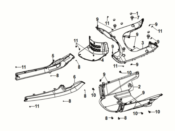 Osłona środkowa płyty podłogowej błotnika wewnętrznego Sym Fiddle IV 50 E5 Szary (GY-430C)