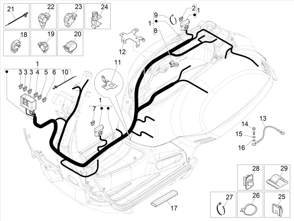 Wiązka przewodów Vespa GTS 300 HPE 4T 4V IE ABS E4 2019 (EMEA)
