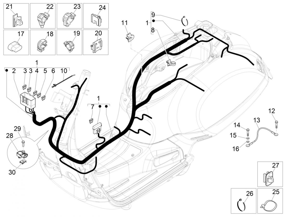 Vespa GTS 125 4-suwowy IE ABS Euro4 wiązka przewodów 2016-2018