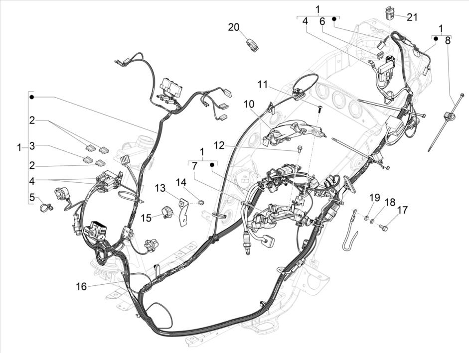 4-suwowa wiązka przewodów Piaggo Zip (wtrysk euro5 IGET)