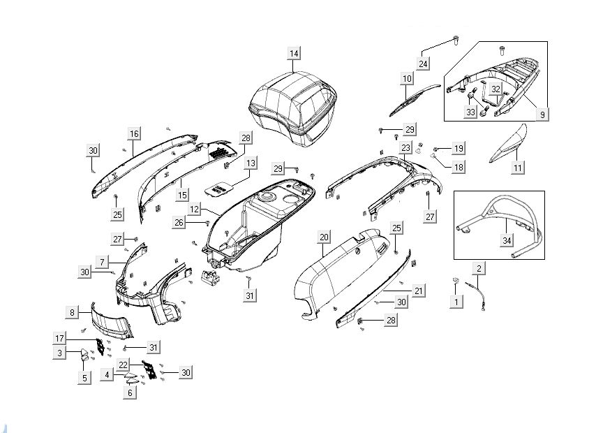 Za Kymco Like 4-suwowy metaliczny czarny