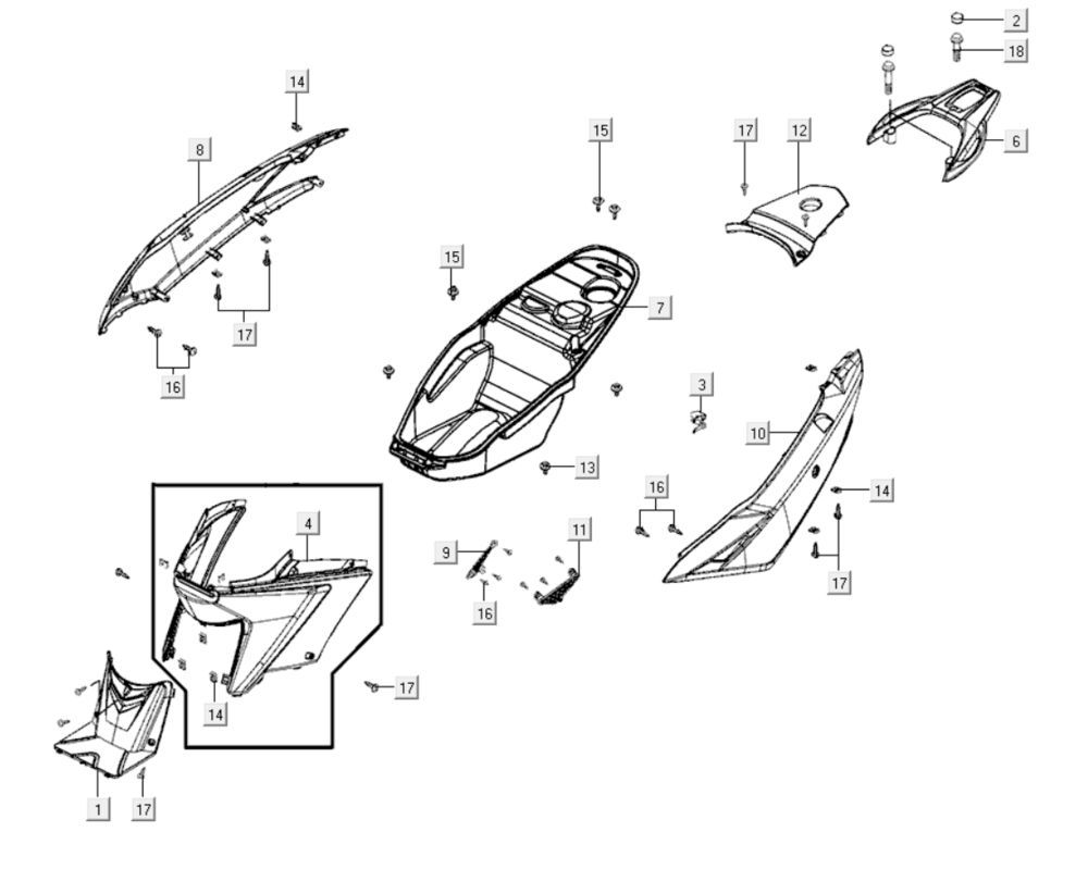 Części tylnej pokrywy Kymco Agility City 16 200i