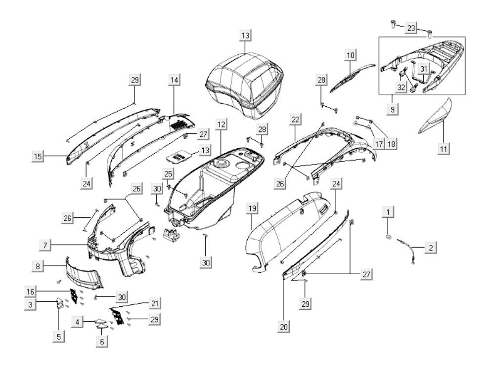 Części tylnej pokrywy Kymco Like 125cc