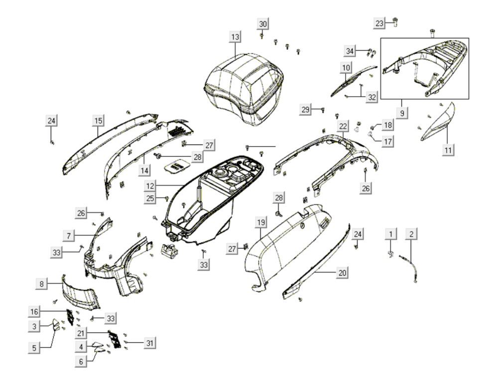 Części tylnej pokrywy Kymco Like 200i Black