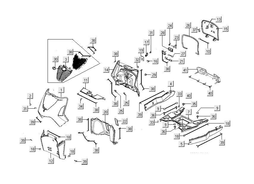 Części pokrywy do Kymco People S 4-suwowy czarny