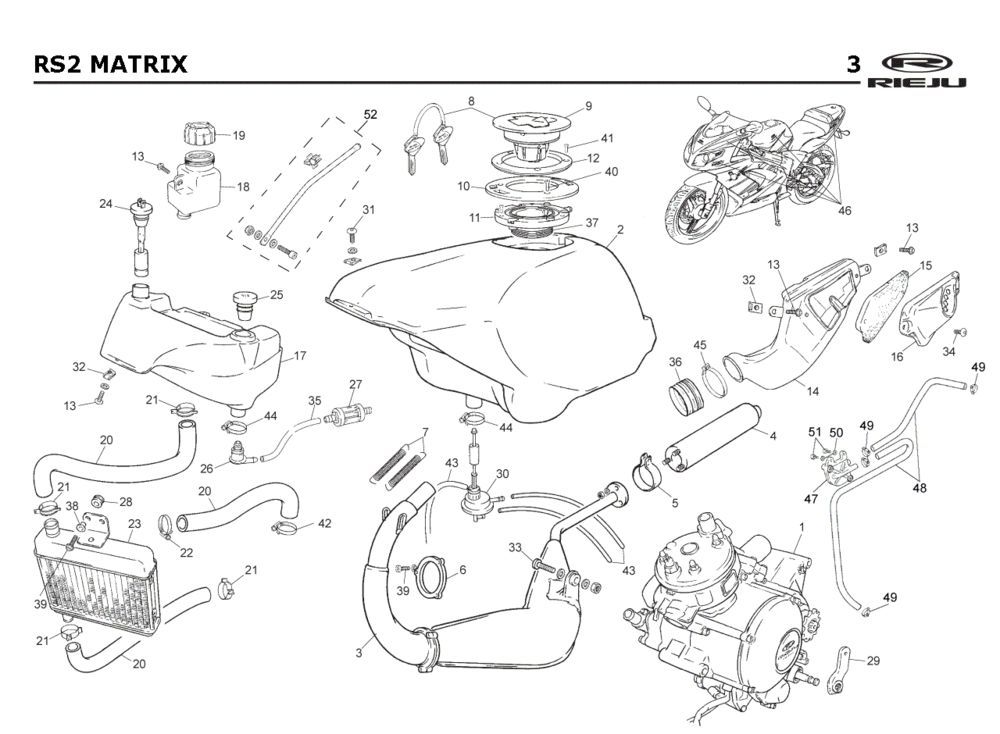 Chłodzenie- zbiornik paliwa- wydechowy Rieju Rs2 czerwony 2005 2-suwowy