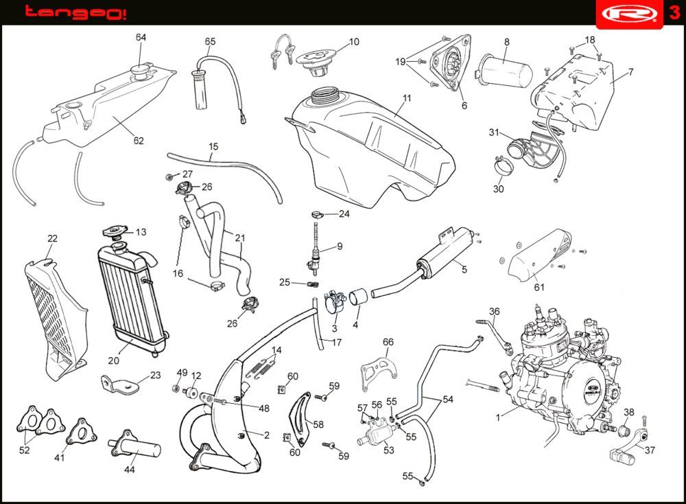 Chłodzenie- Zbiornik paliwa- Wydech Rieju Tango czerwony 2008 2-suwowy