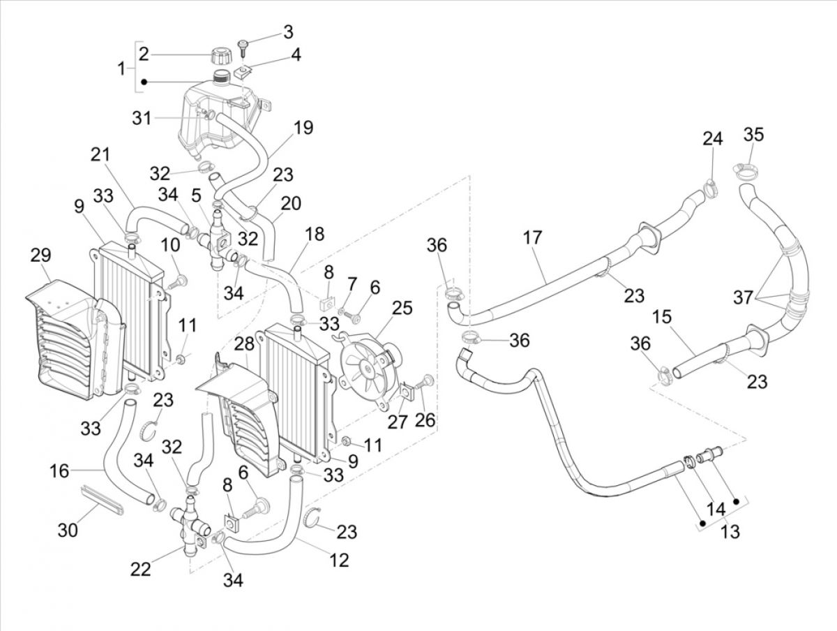 Układ chłodzenia Vespa GTS 300 HPE 4T 4V IE ABS E4 2019 (EMEA)