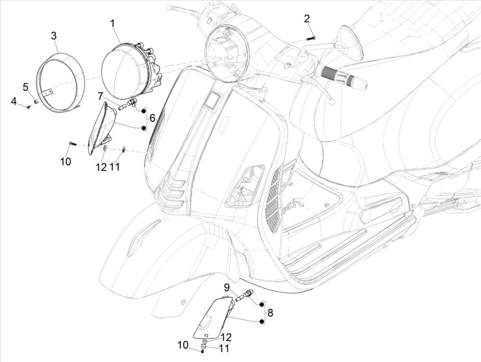 Kierunkowskazy - reflektor Vespa GTS 300 HPE 4T 4V IE ABS E4 2019 (EMEA)
