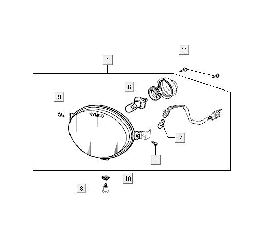 Lampa przedni Kymco Yup 2t ac srebrna