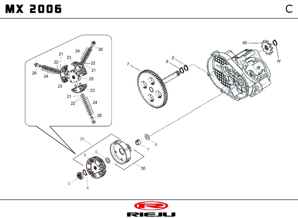 Sprzęgło Rieju MX czerwony 2010 2-suwowy