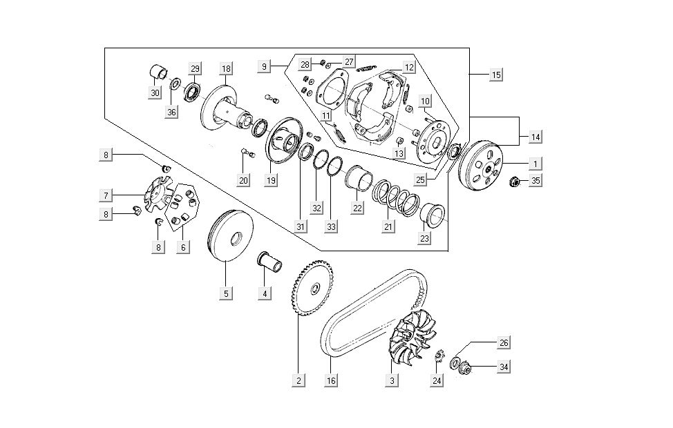 sprzęgła Kymco Super 8 4-suwowy (2007-2009) Czerwony czarny