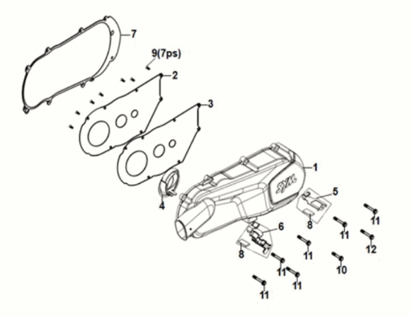 L. crank case cover Sym Fiddle IV 125i AC CBS E5 2020-2021