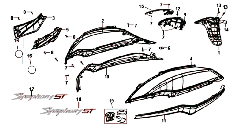 Sym Symphony ST 125I E4 jasny czarny (BK-7C/czarny ST) poszycie