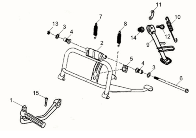 Stojak środkowy/stojak boczny/pedał kickstartera Sym Fiddle II 125S
