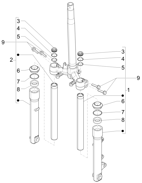 Części czterosuwowego widelca przedniego Piaggio Liberty 50