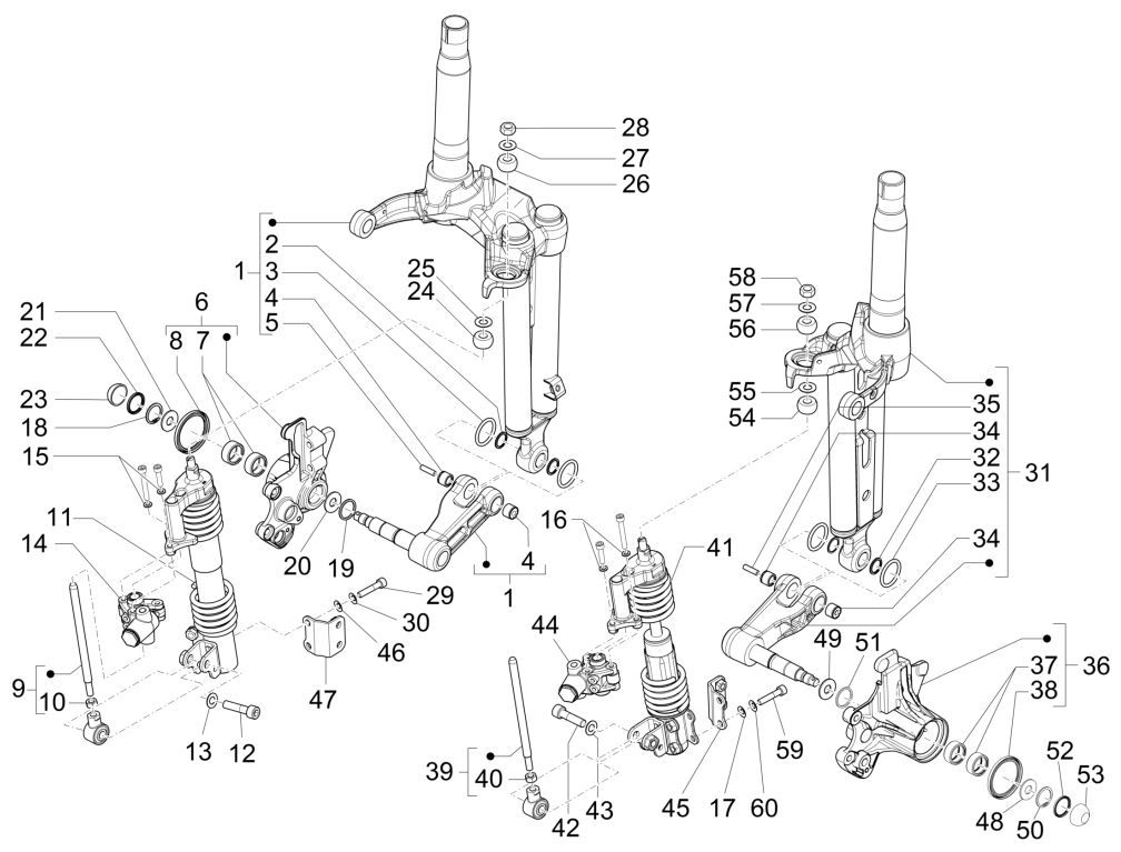Części widelca przedniego (Mingxing) Piaggio MP3 300 HPE/300 HPE SPORT E5 ABS 2020-2022 (EMEA)