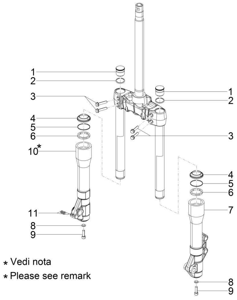 Piaggio Beverly 300 IE ABS E4 2016 - 2020 części widelca przedniego (EMEA)