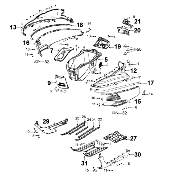 Panels Peugeot Django 125 EFI E4 2018-2020 DEEP OCEAN BLUE (S5)