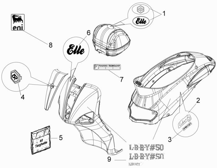 Emblematy Piaggio Liberty 4-suwowe