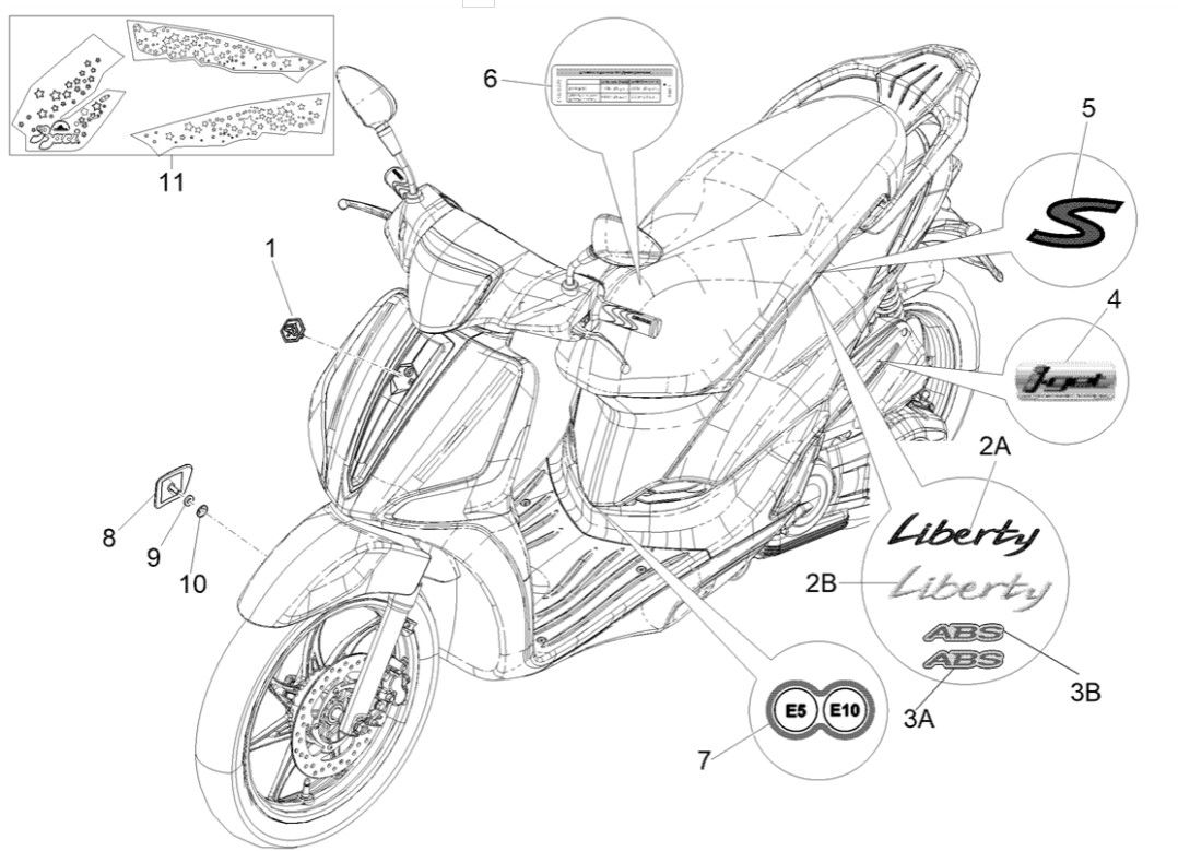 Piaggio Liberty 125 4-suwowy 3V IE Płyty ABS i listwy dekoracyjne (IGET Euro 5)