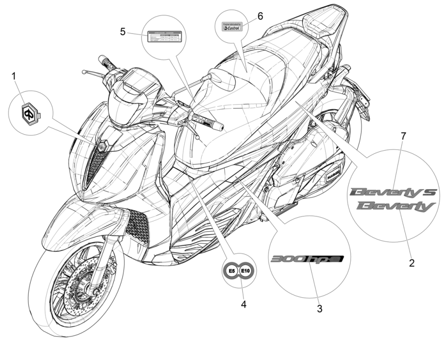 Piaggio Beverly 300 4T 4V HPE ABS E5 2021-2022 (EMEA) płyty i listwy dekoracyjne