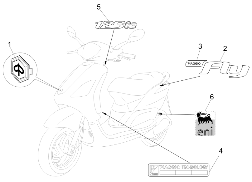 Piaggio Fly 125 4-suwowy 3V IE E3 płyty i listwy dekoracyjne