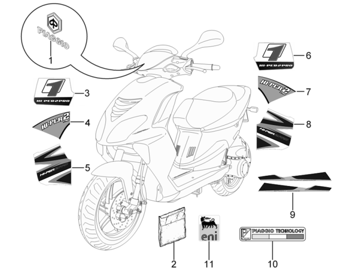 Naklejki i emblematy Piaggio NRG Power DD 2007-2017 białe 544
