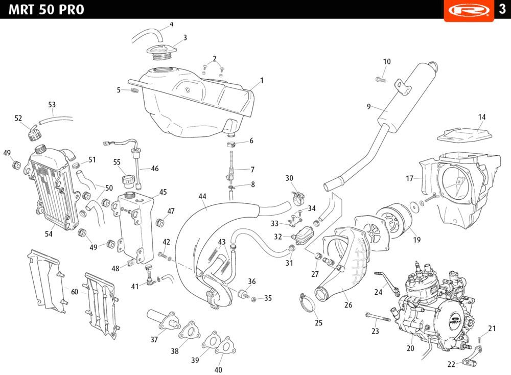 Chłodnica - Wydech Rieju MRT pro SM czarny 2010 2-suwowy
