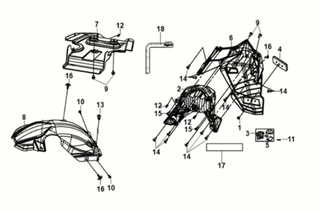 Błotnik tylny - tylny błotnik wewnętrzny Sym Orbit III 50 E5