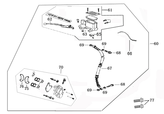 Hamulec prawy Benda Benson 125cc srebrny