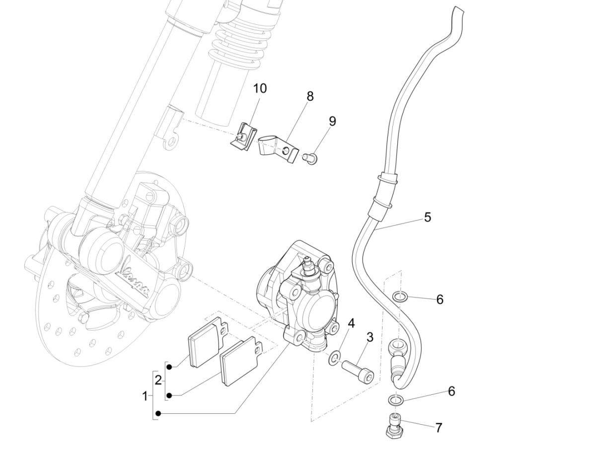 Klocki hamulcowe - Vespa Sprint 4-suwowy 3-zaworowy zacisk hamulcowy (euro5 wtrysku IGET)