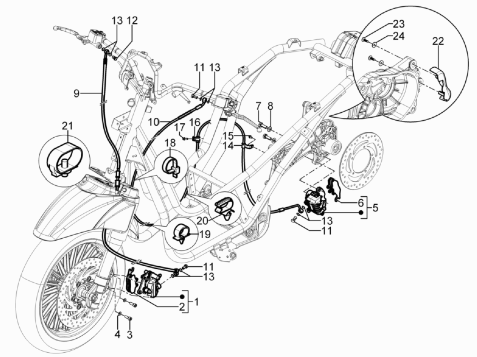 Przewody hamulcowe - Piaggio Beverly 125 RST 4T 4V IE E3 2010-2015 (EMEA) zacisk hamulcowy