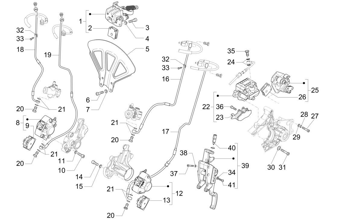 Przewody hamulcowe - Piaggio MP3 300 HPE/300 HPE SPORT E5 ABS 2020-2022 (EMEA) zacisk hamulcowy