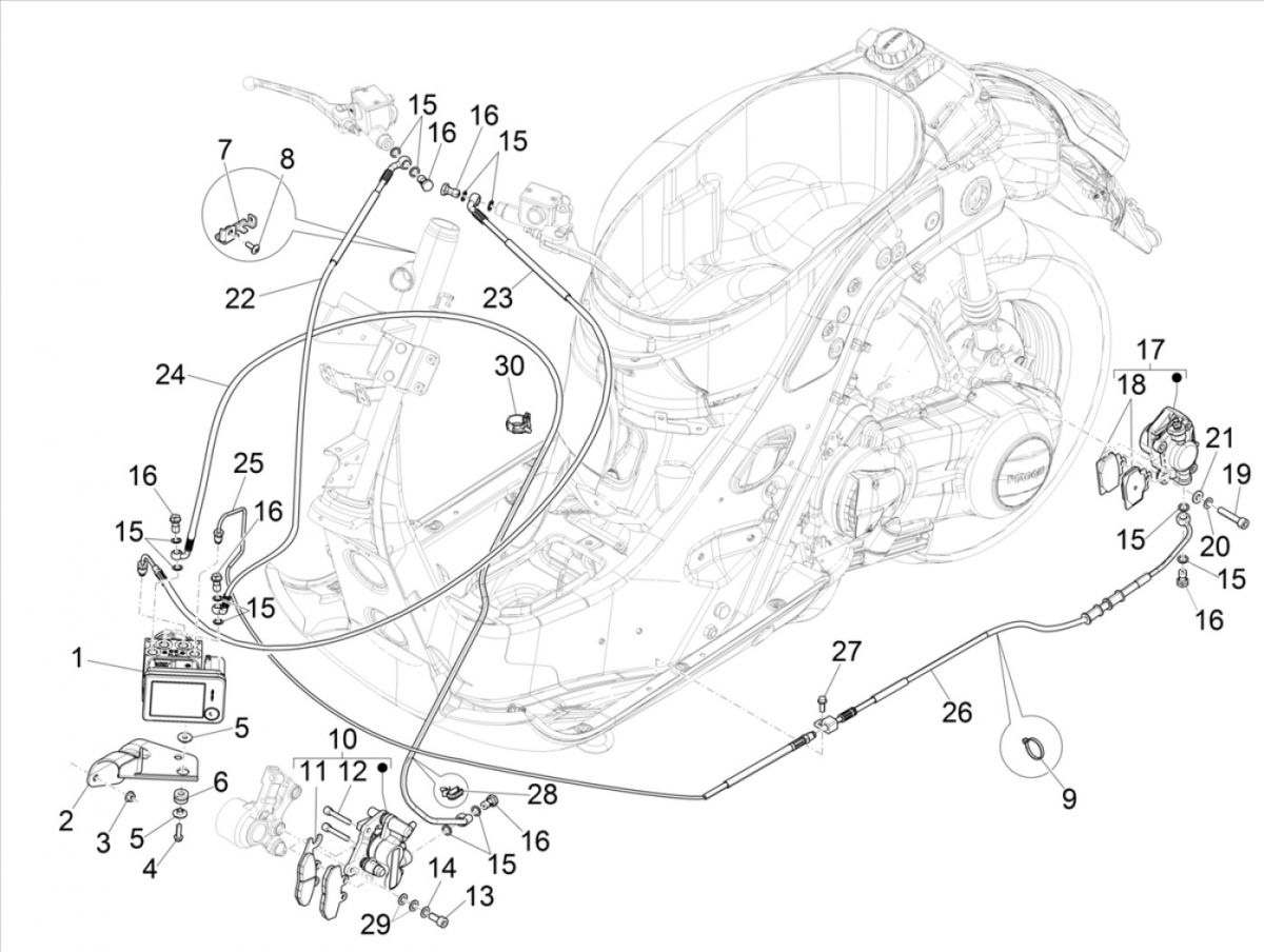 Układ hamulcowy Vespa GTS 300 HPE 4T 4V IE ABS E4 2019 (EMEA)