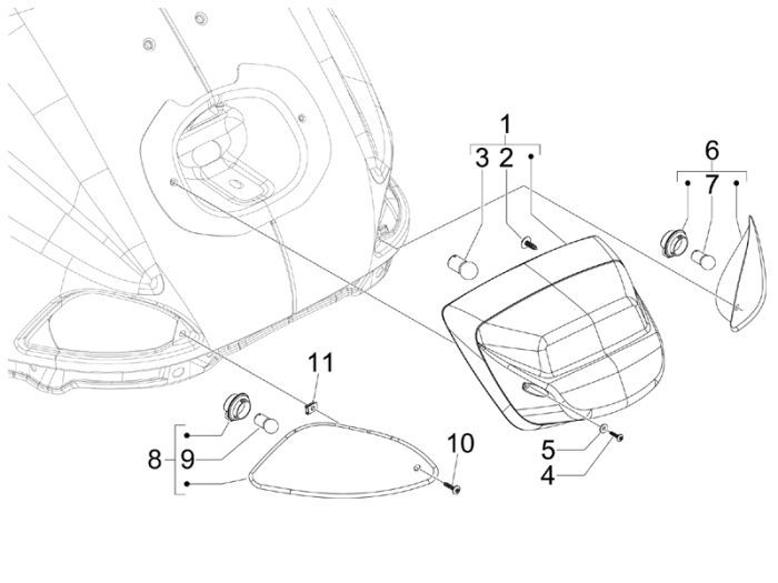 Lampa tylna Vespa S 45km 4-suwowa 4-zawór
