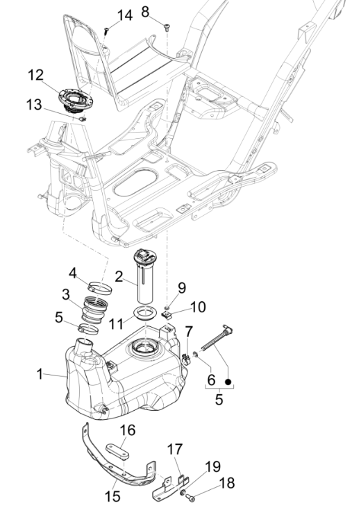 Zbiornik gazu - Zbiornik pływakowy - Piaggio NRG Power 50 2-suwowy LC Euro 4 zawór próżniowy