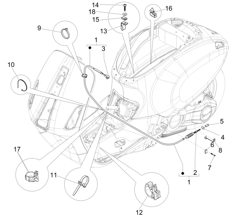 Linka hamulca tylnego Vespa Sprint 150 3V IE ABS Euro 3 2015