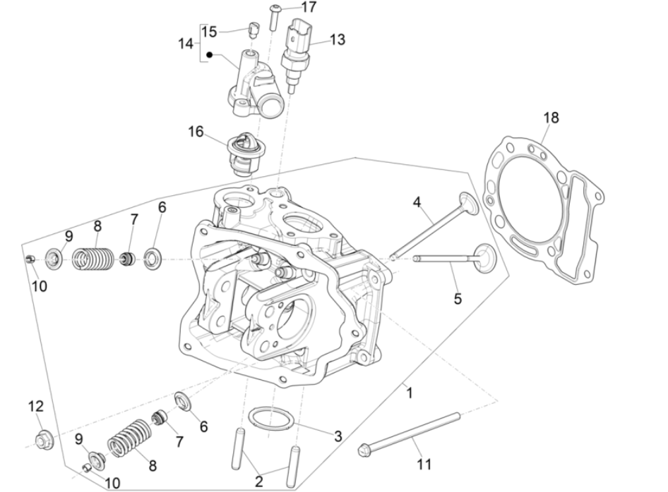 Głowica cylindra - Zawory Vespa GTS 300 Super HPE 4V IE ABS Euro 5 2020-2022