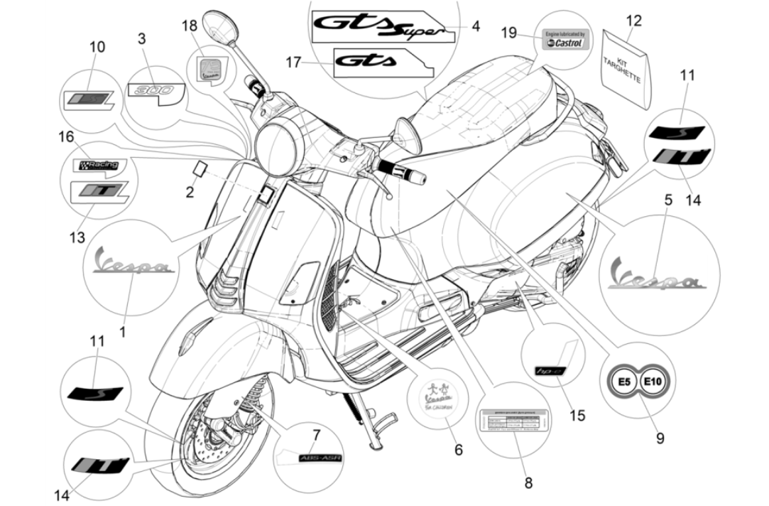 Emblemy - Kalkomanie - Logo Vespa GTS 300 Super HPE 4V IE ABS Euro 5 2020-2022
