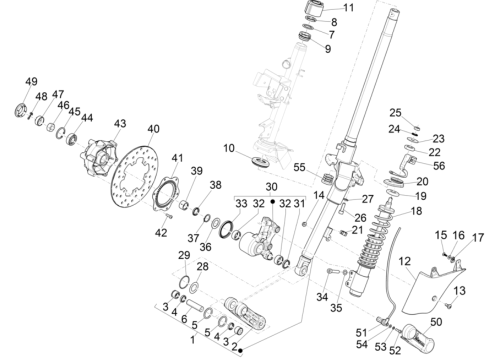 Widelec przedni - Vespa GTS 300 Super HPE 4V IE ABS Euro 5 2020-2022