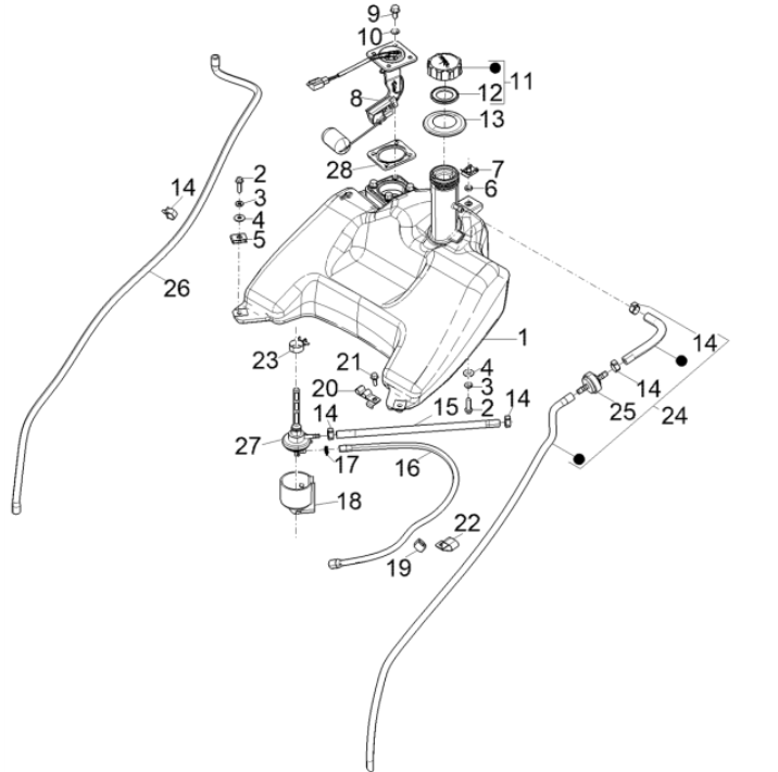 Zbiornik gazu - zbiornik pływakowy - Zawór próżniowy Piaggio Typhoon 50 2-suwowy Euro 4 2018-2020