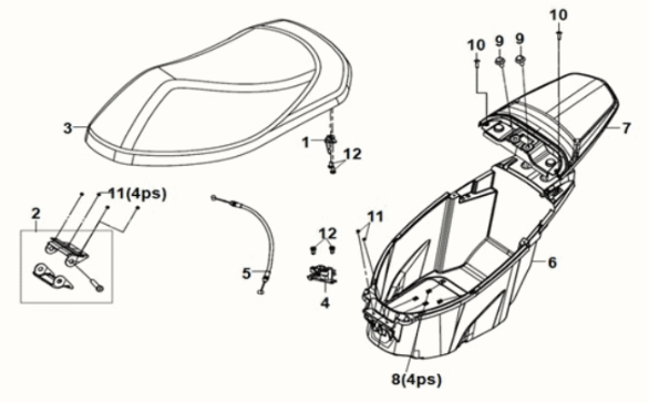 Skrzynka na siedzenia/bagaż Sym E-XPRO 45KM/H 2020-2021