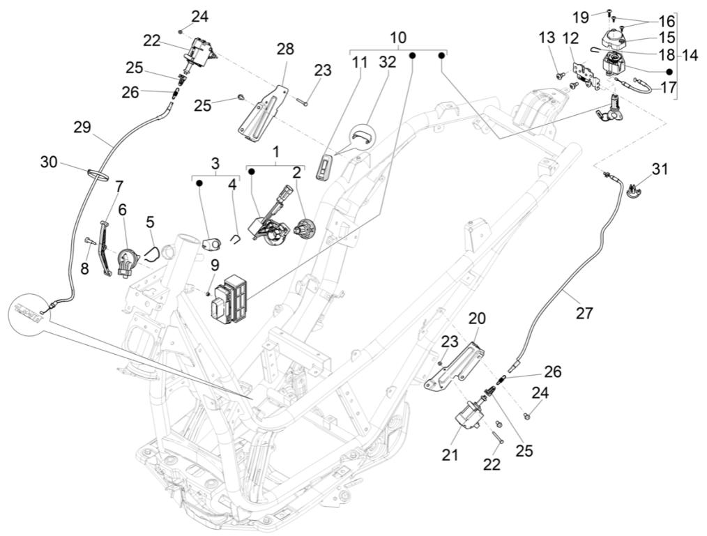 Piaggio Beverly 300 4T 4V HPE ABS E5 zamki 2021-2022 (EMEA)